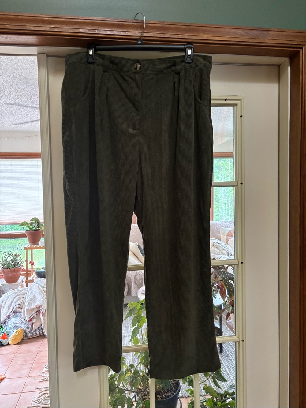 HALARA Olive Green Wide Leg Corduroy Pants - Picture 1 of 3